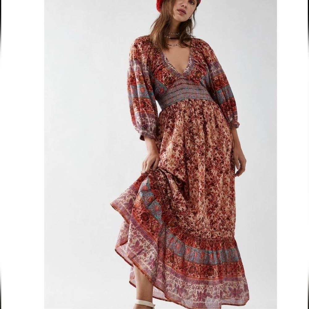 Free People Golden Hour Maxi Dress Border Line Floral